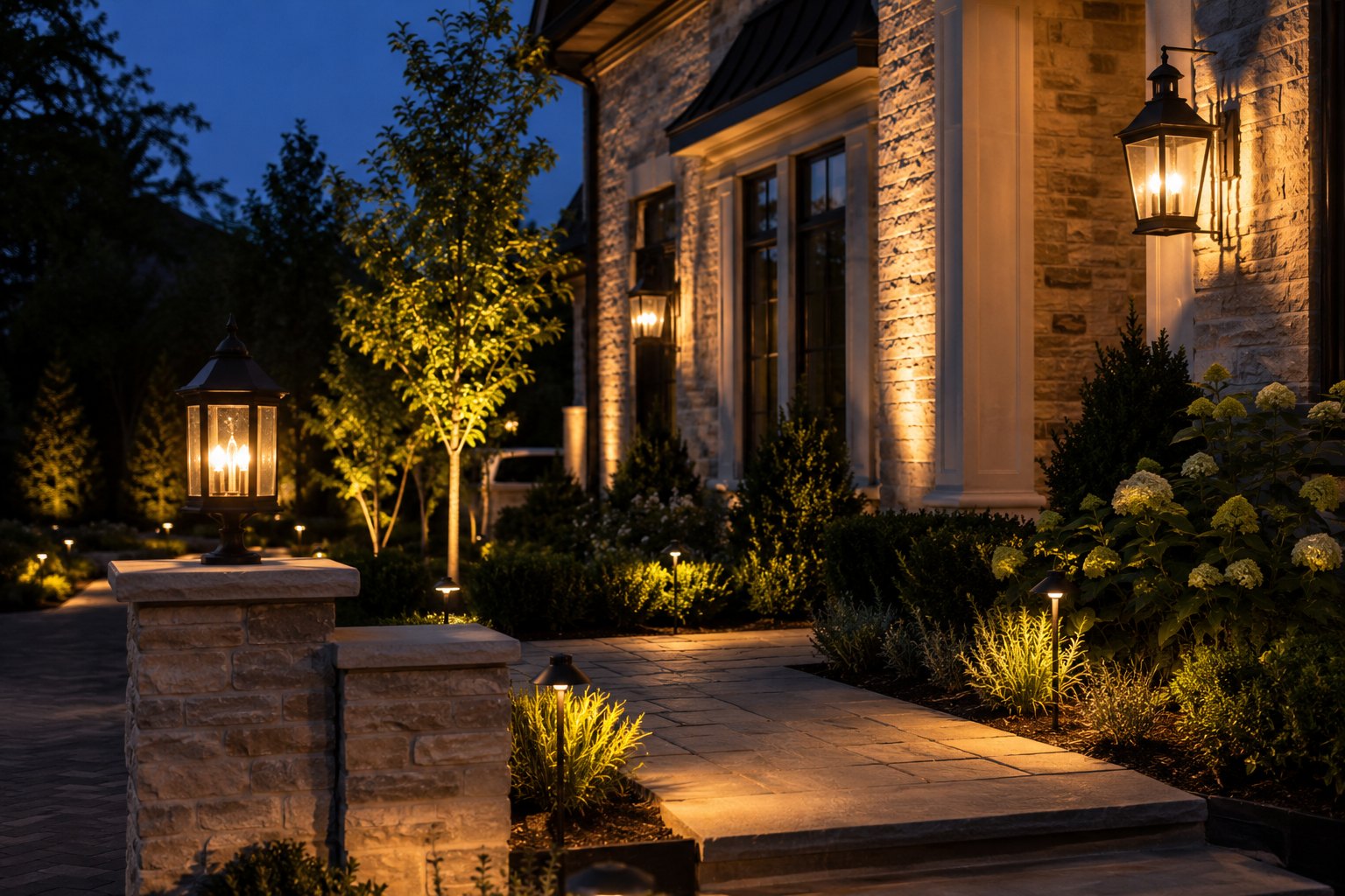 Outdoor house lighting and landscape lighting